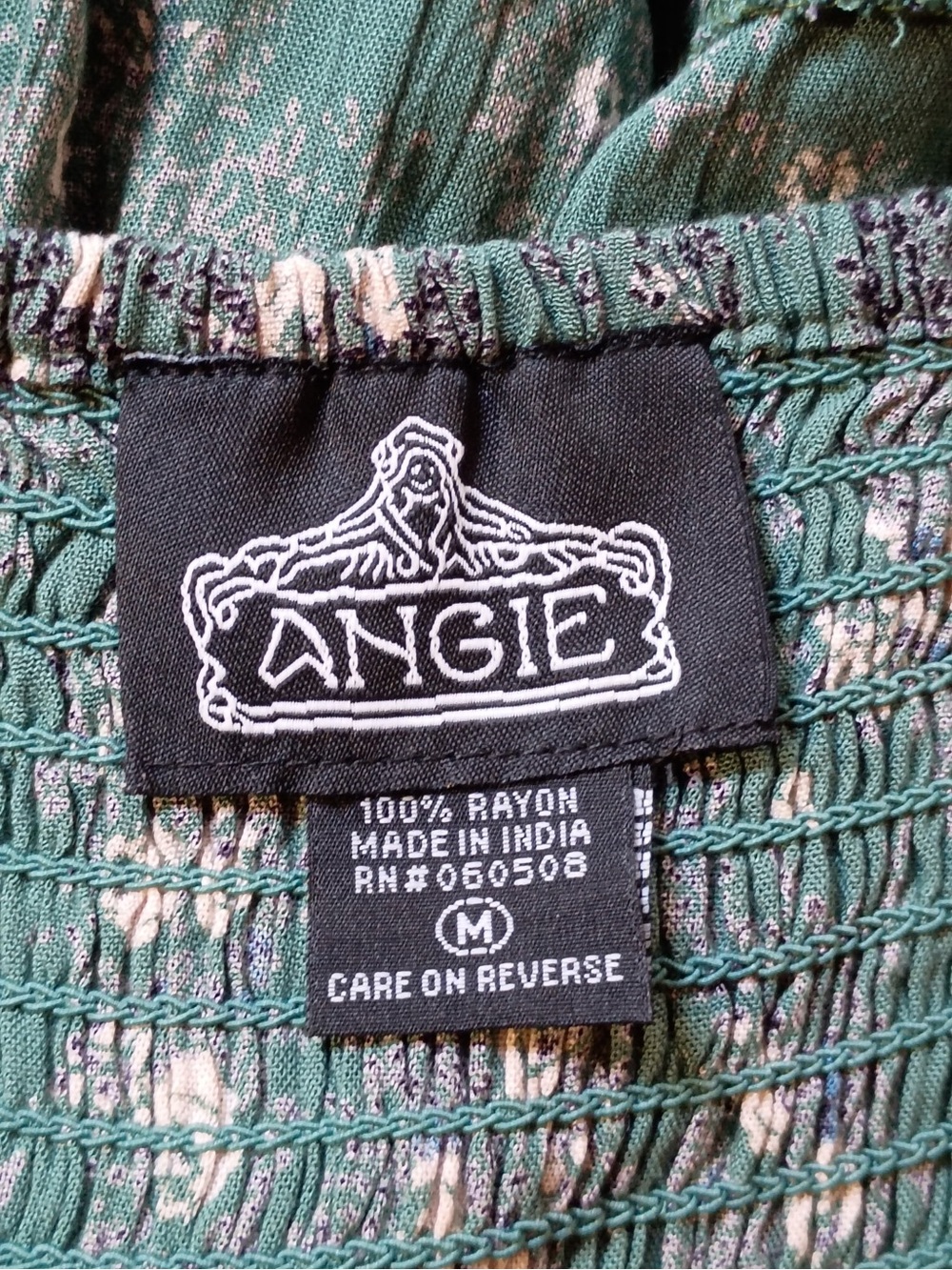 Angie Green Floral Smocked Mini Dress Size M Boho Cottagecore - Picture 2 of 8